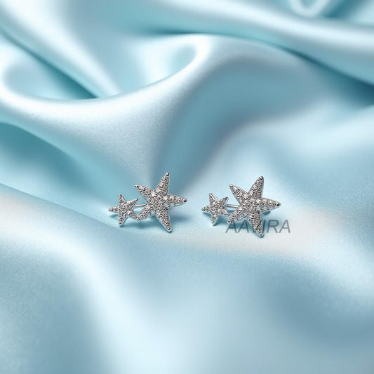 Triple Star Ear Climber Earrings, 925 Sterling Silver Pave CZ, Celestial Ear Cuffs, Dainty & Unique Jewellery, Gift for Her,  Cluster Ear
