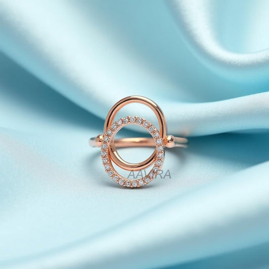 Rose Gold Interlocking Circle Ring with Pav?? Diamonds | Dainty Minimalist Stackable Ring | Everyday Fine Jewelry | Gift for Her