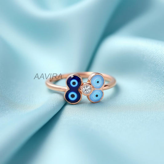 Multi Evil Eye Ring | Dainty Protection Ring with Diamond | Unique Good Luck Charm | Spiritual Statement Jewelry Gift