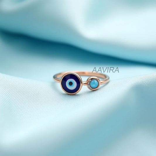 Evil Eye Ring with Turquoise | Dainty Protection Ring | Minimalist Good Luck Charm | Everyday Spiritual Jewelry Gift | Stackable Ring