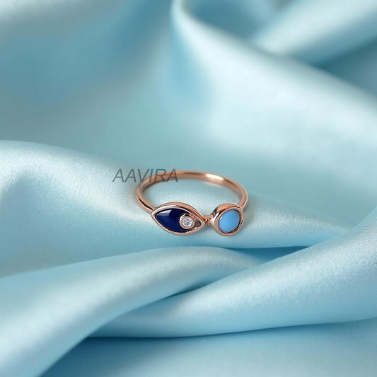 Evil Eye Leaf Ring with Turquoise | Dainty Protection Ring | Unique Spiritual Good Luck Charm | Everyday Gift for Her |   Lucky Charm Ring