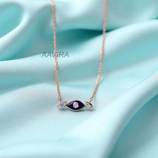 Evil Eye Necklace with Marquise Accents | Dainty Protection Charm Pendant | Good Luck Spiritual Jewelry Gift for Her | Delicate Necklace
