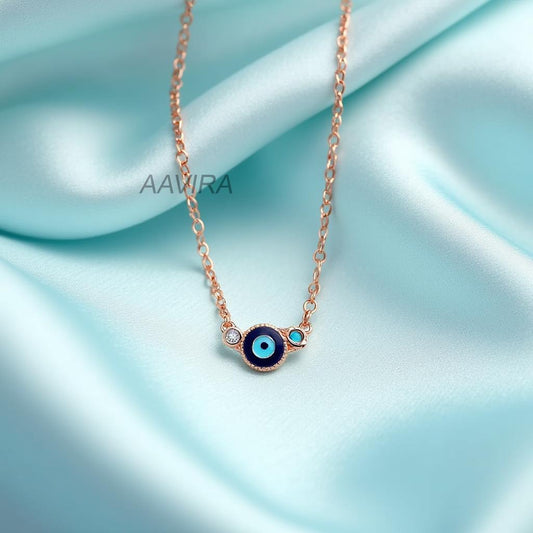 Evil Eye Necklace with Blue & Clear Accents | Dainty Protection Charm Pendant | Good Luck Spiritual Jewelry Gift for Her | Layering Necklace