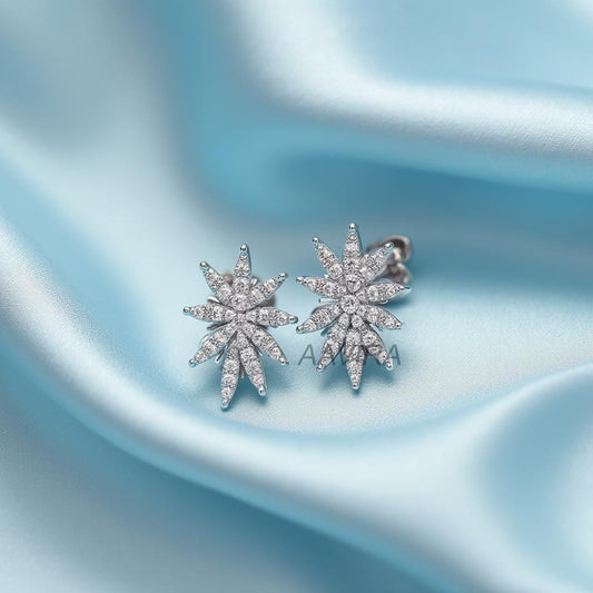 North Star Stud Earrings, Pave CZ Snowflake Earrings, Sterling Silver Celestial Studs, Unique Winter Jewelry, Gift for Her,  Everyday Ear