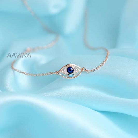 Evil Eye Bracelet with Diamonds & Blue Accents | Dainty Protection Charm Bracelet | Good Luck Spiritual Jewelry Gift for Her