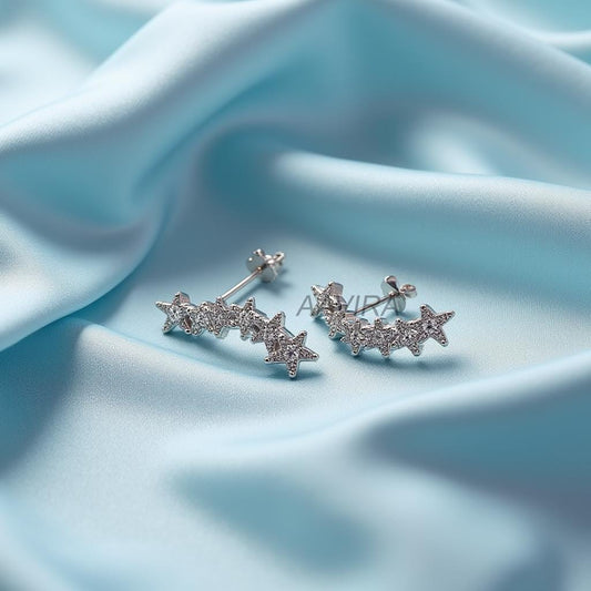 Star Bar Earrings | Celestial Cubic Zirconia Ear Climbers | Sterling Silver Pave Star Studs | Dainty Gift for Her | Everyday Shine