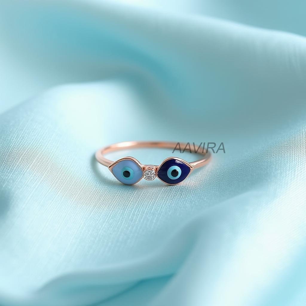 Double Evil Eye Ring with Diamond | Dainty Protection Good Luck Ring | Unique Spiritual Jewelry Gift for Her| Double Evil Eye Ring