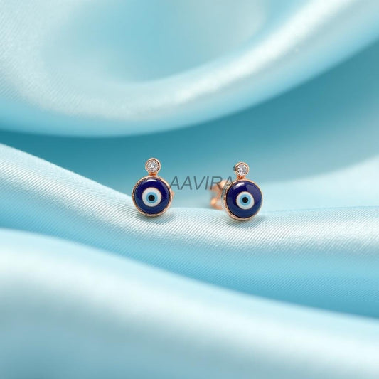 Dainty Protection Good Luck Studs | Evil Eye Stud Earrings with Diamond | Spiritual Jewelry Gift for Her | Protection Earrings | Symbol Ear