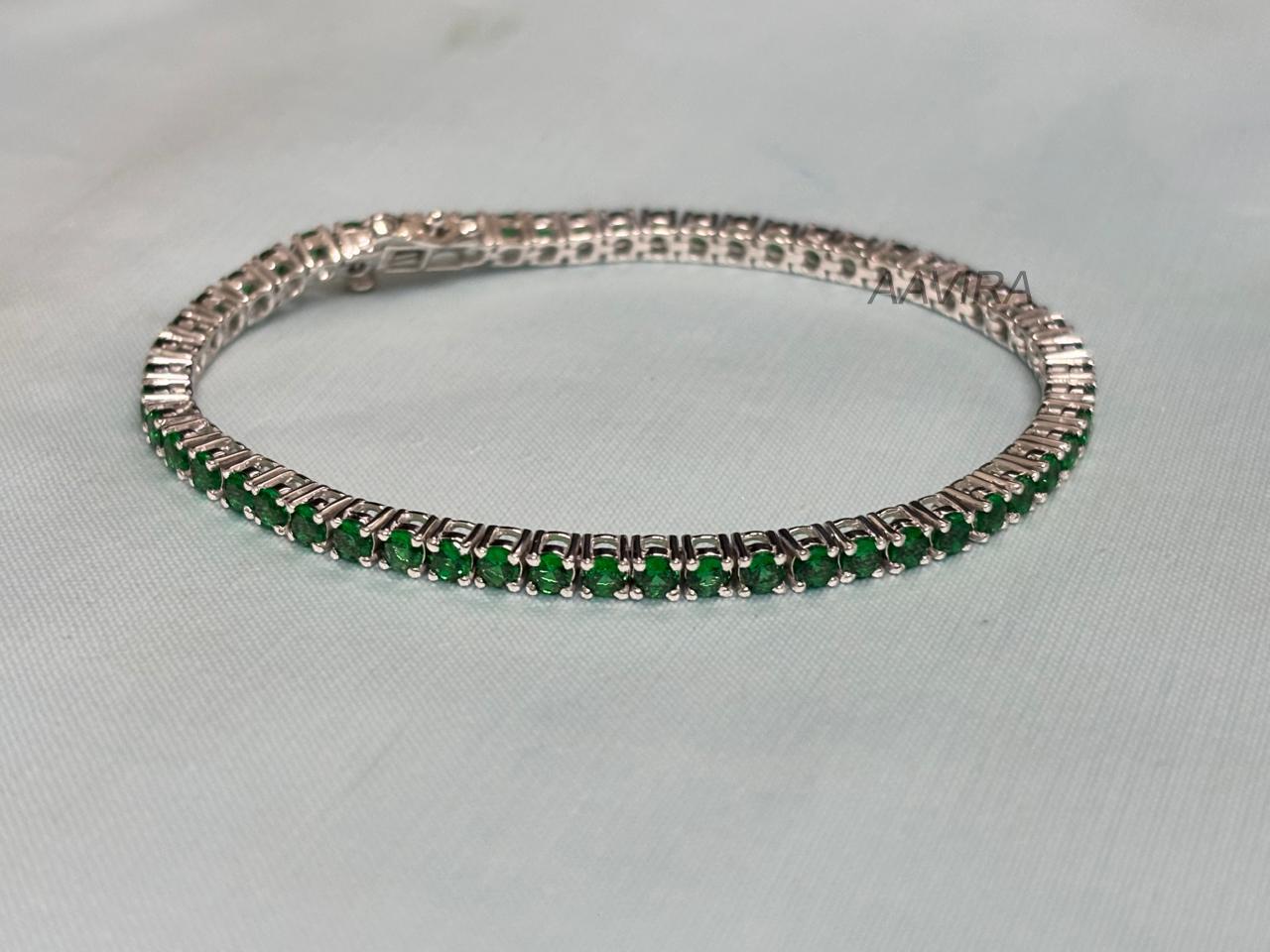 Emerald Green Tennis Bracelet | Dainty Green Gemstone Bracelet | 925 Sterling Silver | Bridal Bracelet | Gift for Her | Anniversary Gift