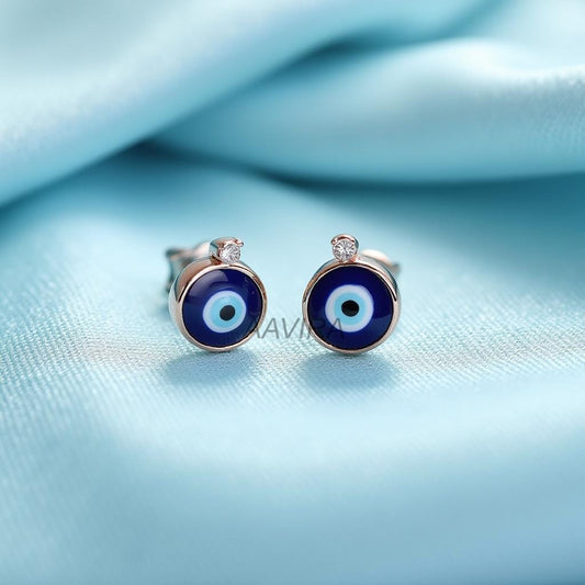 Evil Eye Stud Earrings with Diamond | Dainty Protection Good Luck Studs | Spiritual Jewelry Gift for Her | Friendship Gift