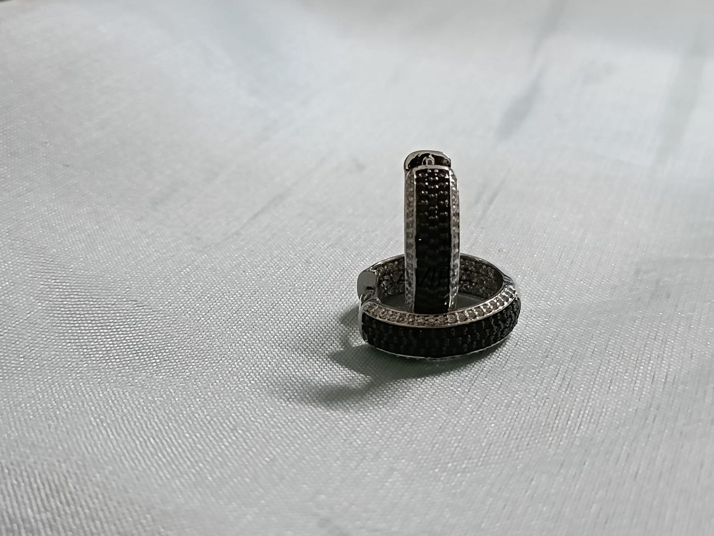 Black & White Diamond Huggie Hoops | Pave Black Diamond Earrings | 925 Sterling Silver | Unique Dainty Hoop Earrings | Gifts For Her