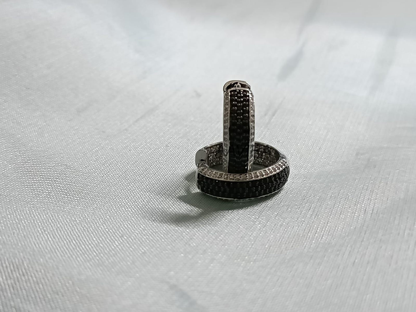 Black & White Diamond Huggie Hoops | Pave Black Diamond Earrings | 925 Sterling Silver | Unique Dainty Hoop Earrings | Gifts For Her