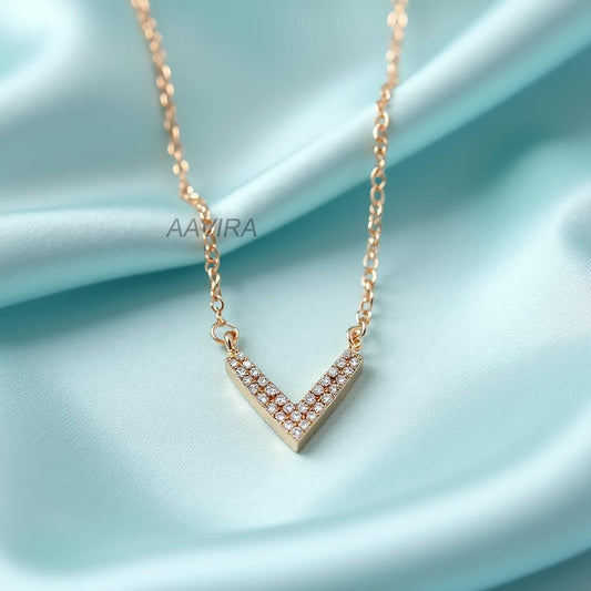 Dainty Gold V-Shape Diamond Necklace | Minimalist Chevron Pendant | Everyday Elegant Jewelry | gemstone necklace | fine jewelry