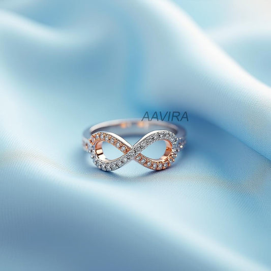 Diamond Eternity Symbol Ring | Two-Tone Pav?? Infinity Ring | Rose Gold & Silver Wavy Band | Dainty Anniversary Gift | Love Symbol Ring