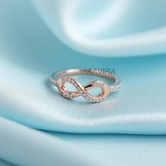 Two-Tone Half Diamond Infinity Ring | Rose Gold & Silver Wavy Band | Minimalist Eternity Ring | Everyday Promise Jewelry | A