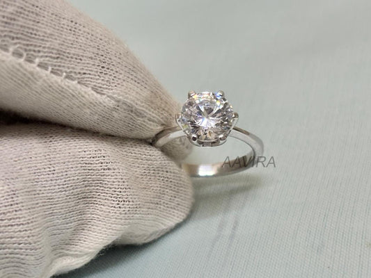 Round Solitaire Diamond Ring For Her | Sterling Silver Engagement Ring | Dainty Promise Ring | 6 Prong Ring|Timeless Everyday Jewelry