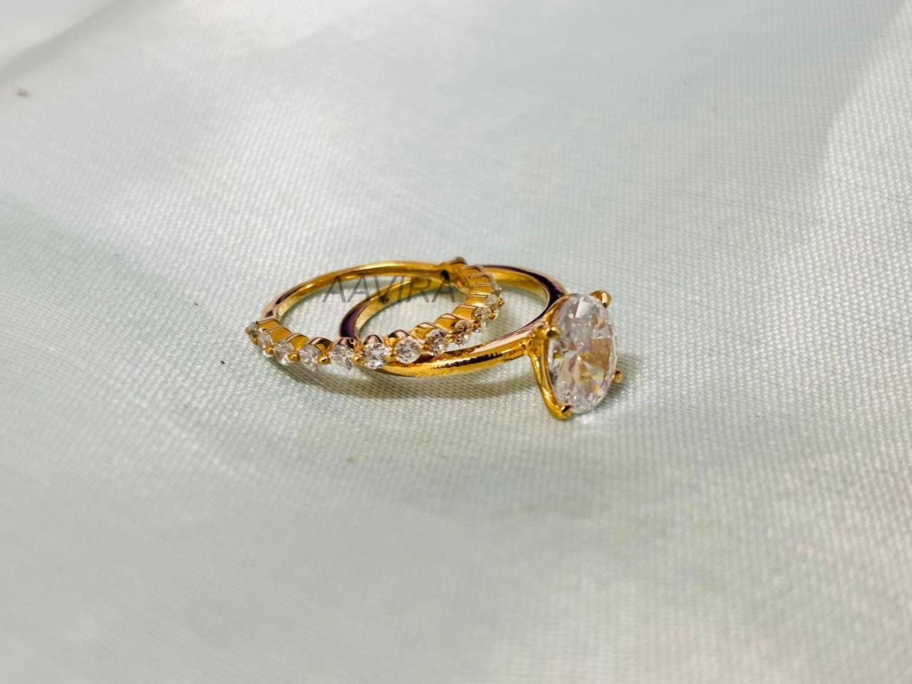 Oval Cut Engagement Ring Set | Eternity Wedding Band | Dainty Bridal Ring Set | Oval Solitaire with Accent Band | Anniversary Gift