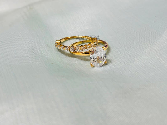 Oval Cut Engagement Ring Set | Eternity Wedding Band | Dainty Bridal Ring Set | Oval Solitaire with Accent Band | Anniversary Gift