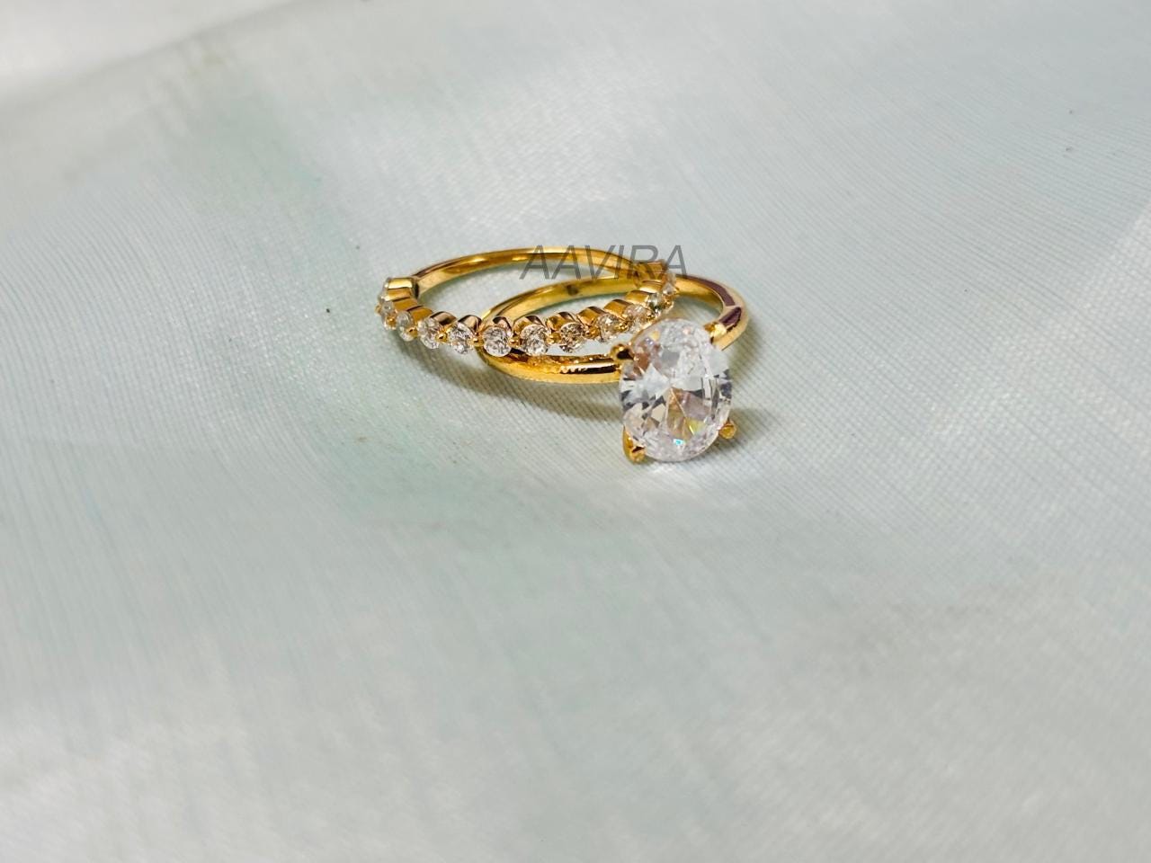 Oval Cut Engagement Ring Set | Eternity Wedding Band | Dainty Bridal Ring Set | Oval Solitaire with Accent Band | Anniversary Gift