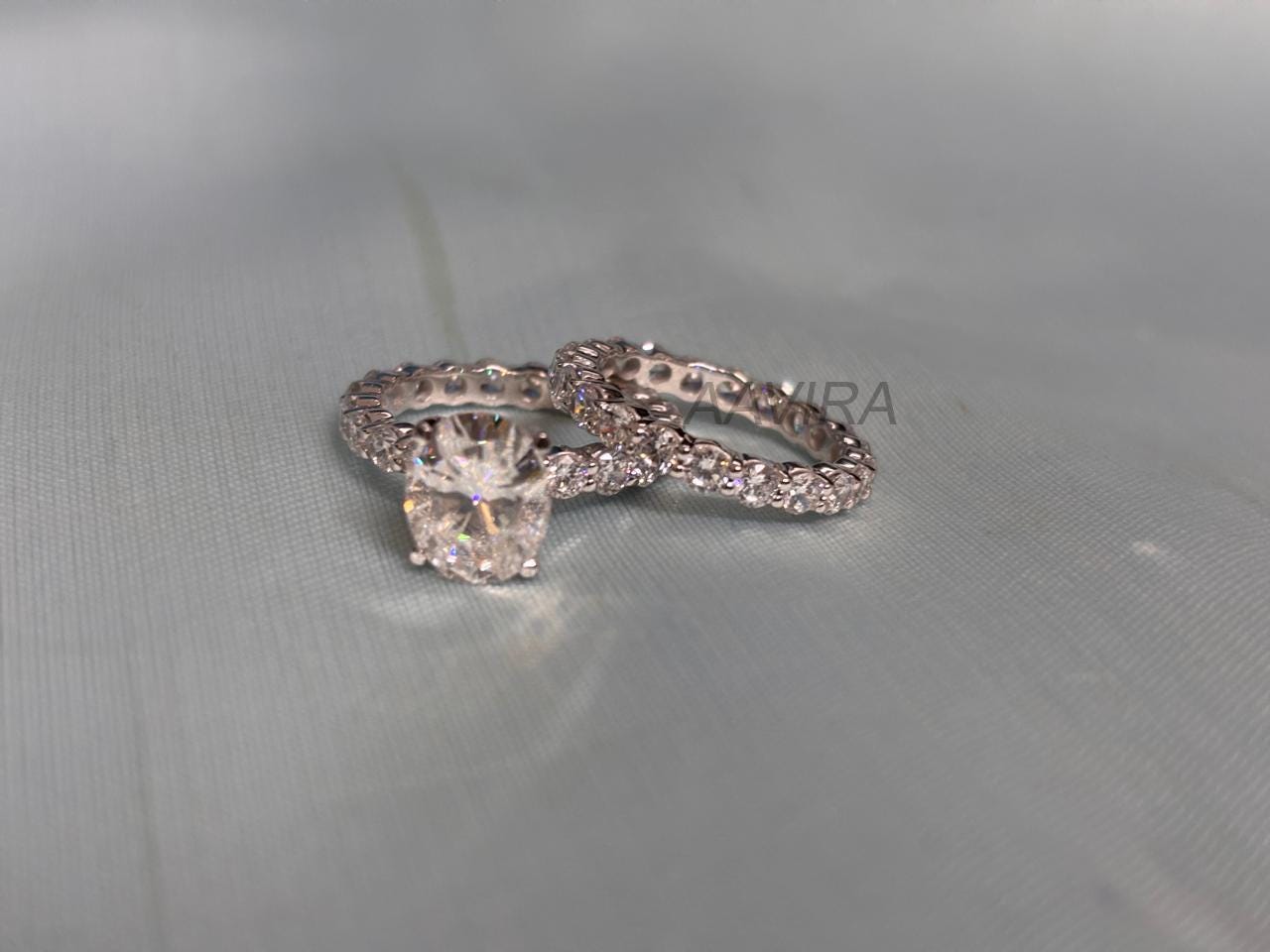 Engagement Ring Set | Sterling Silver Bridal Set | Oval Cut Eternity Wedding Band | Dainty Solitaire Ring | Anniversary Ring Gift | Gift