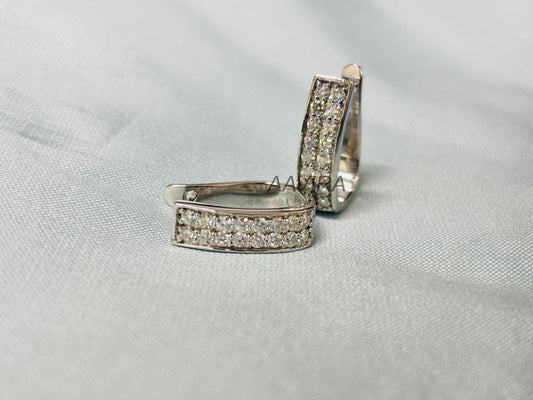Two Row Diamond Hoops | Pave Hoop Earrings | Sterling Silver Rectangular Huggies | Everyday Earrings | Hoop Earrings | Anniversary Gift