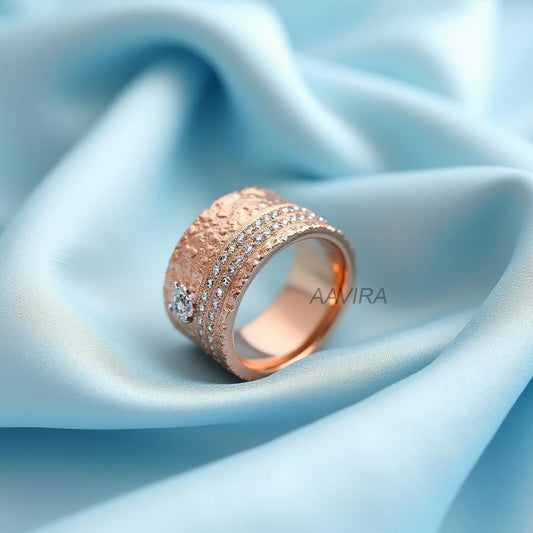 Textured Diamond Band | Wide Statement Ring | Unique Wedding Band | Modern Anniversary Ring | Artisan Gold Jewelry | Wide Wedding Ring