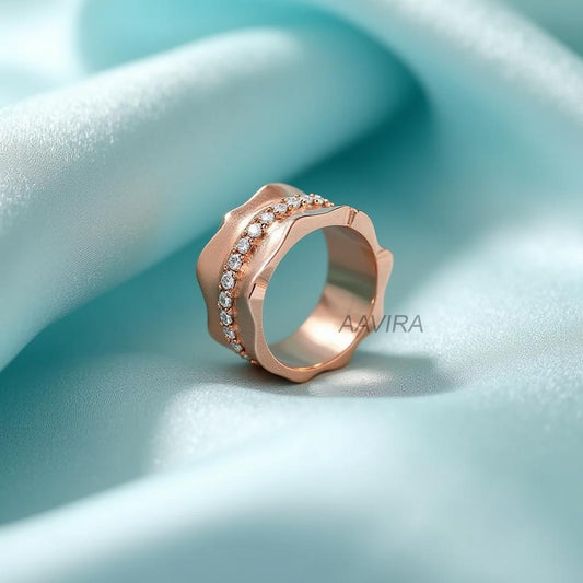 Bold Wave Ring with Diamond Pave | Modern Statement Band | Anniversary Ring | Gift for Her | Sculptural Jewelry | Unique Ring For Her