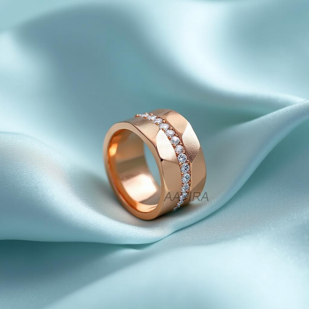 Geometric Rose Gold Band | Wide Textured Diamond Simulant Ring | Modern Statement Ring | Unique Wedding Band | Anniversary Gift for Him/her