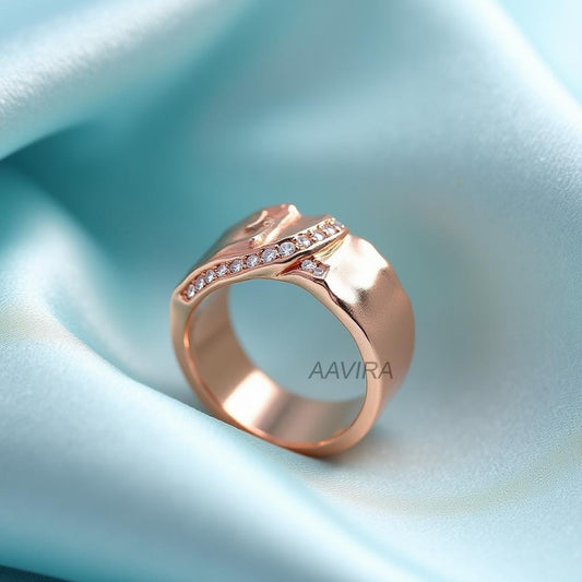 Geometric Rose Gold Band | Wide Textured Diamond Ring | Modern Statement Ring | Unique Wedding Band | Anniversary Gift | Gift for Him/Her