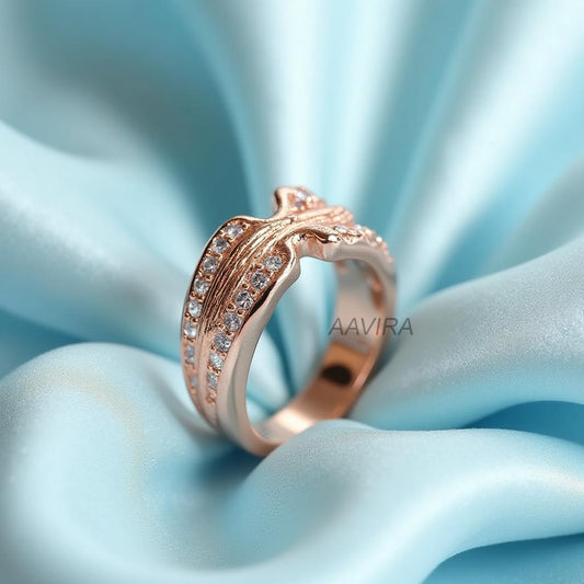 Curved Pave Band Ring | Unique Sculptural Ring for Women | Sparkling Diamond/CZ Statement Ring | Elegant Anniversary Gift |