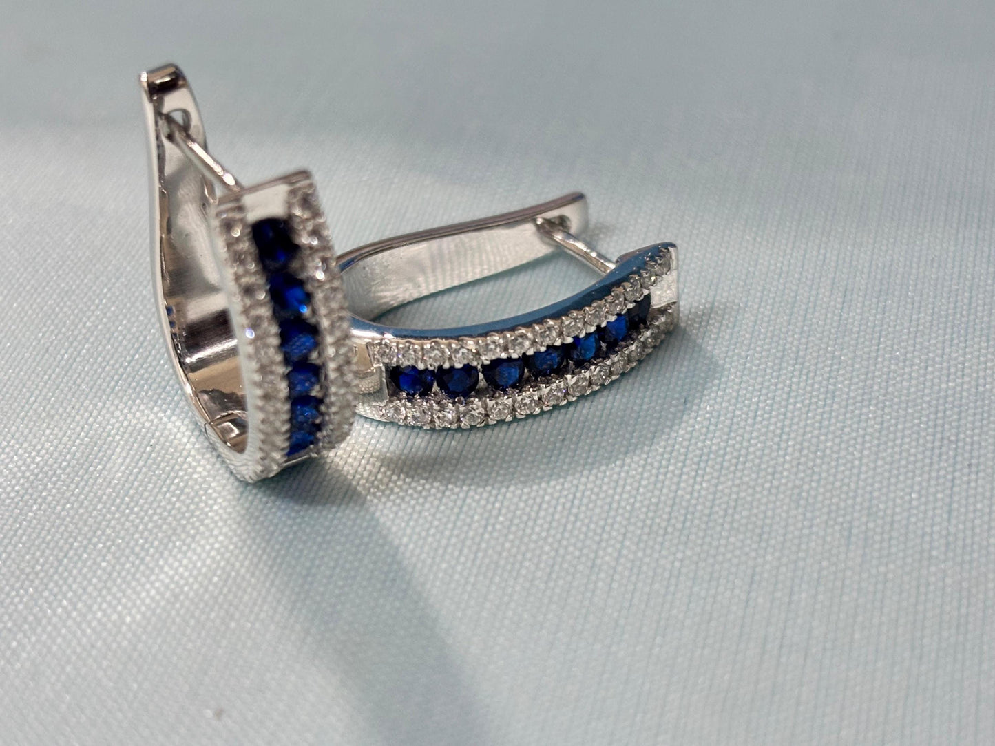 Blue Sapphire Earrings, Sapphire Hoop Earrings, Sapphire & Diamond Hoop Earrings, Minimalist Earrings, Party Wear Earrings For Women, Gifts