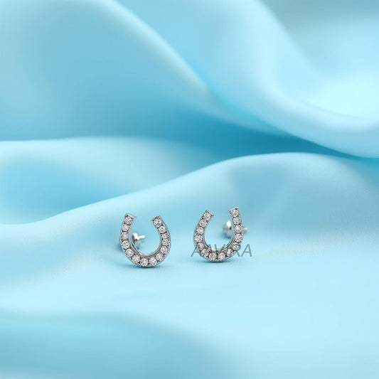 Good Luck Jewelry Gift | Dainty Horseshoe Stud Earrings | Sterling Silver Pave CZ Lucky Charm Earrings | Everyday Equestrian Style