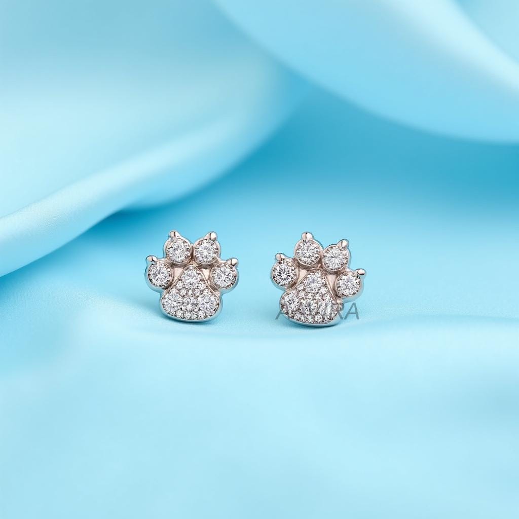 Paw Print Stud Earrings | Sterling Silver Pave CZ Animal Paw Earrings | Dog Mom Gift | Cat Lover Gift | Everyday Cute Jewelry