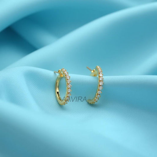 Half Hoop Earrings | Sparkling Diamond/CZ Small Hoops | Minimalist Huggie Style Earrings | Everyday Jewelry | Anniversary Gift Birthday Gift