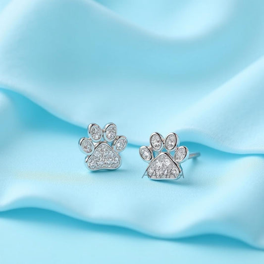 Paw Print Stud Earrings | Sterling Silver Pave CZ Animal Paw Earrings | Dog Mom Gift | Cat Lover Gift | Everyday Cute Jewelry | Animal Lover