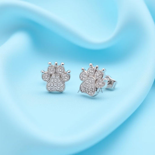 Paw Print Stud Earrings, Sterling Silver Pet Lover Gift, Dainty Pave CZ Dog Paw Earrings, Cat Paw Jewelry, Animal Lover Gift | Puppy Lover