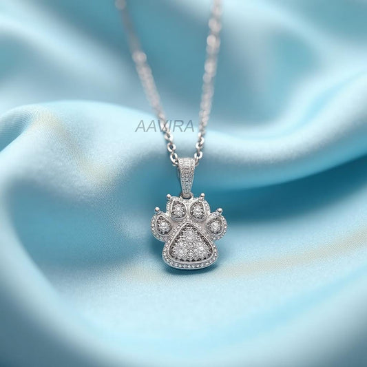 Dainty Animal Jewelry, Paw Print Necklace, Sterling Silver Pet Lover Pendant, Pave CZ Dog Paw Charm, Cat Paw Gift, Pet Memorial Necklace