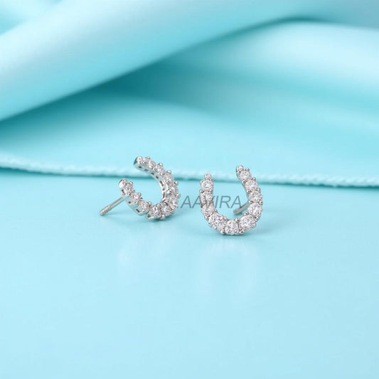 Sterling Silver Horseshoe Stud Earrings, Pave CZ Lucky Charm Earrings, Dainty Good Luck Jewelry, Equestrian Gift for Her, Minimalist Studs
