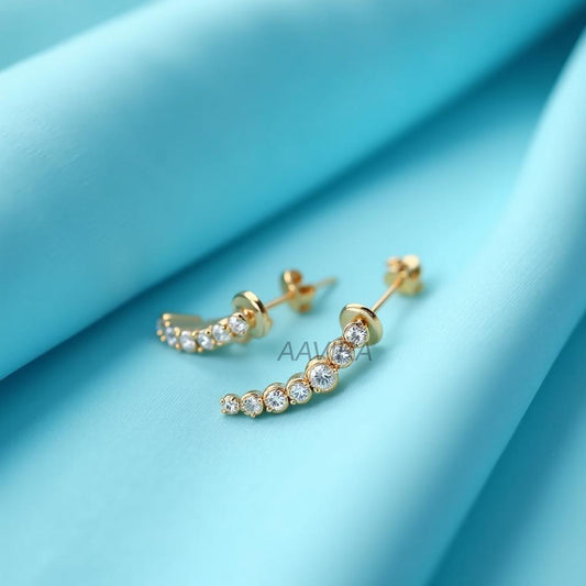 Half Hoop Earrings, Diamond Ear Climbers, Dainty Minimalist Studs, Curved Bar Earrings, Everyday Gold Crawler, Gift for Her, Unique Earrings