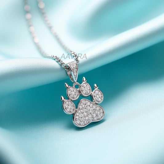 Sterling Silver Pave Paw Print Necklace, Dazzling Pet Memorial Gift, Dog Paw Charm, Cat Paw Jewelry, Animal Lover Necklace for Her
