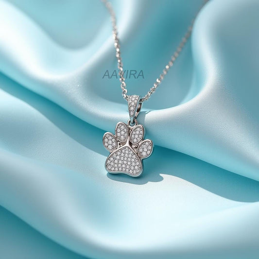 Sparkling Sterling Silver Paw Print Necklace, Dainty Pave CZ Pet Lover Gift, Dog Mom Charm, Cat Lover Jewelry, Animal Memorial Necklace