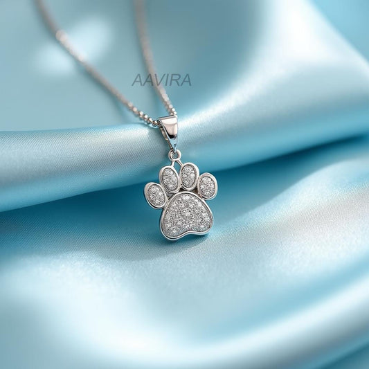 Sparkling Dog Paw Pendant, Sterling Silver Pave Paw Print Necklace, Dainty Pet Lover Charm, Cat Mom Jewelry, Animal Memorial Gift