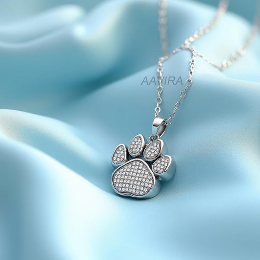Paw Print Necklace, Sterling Silver, Sparkly Pet Lover Pendant, Dainty Pave CZ Dog Mom Gift, Cat Lover Jewelry, Animal Memorial, Unique Gift