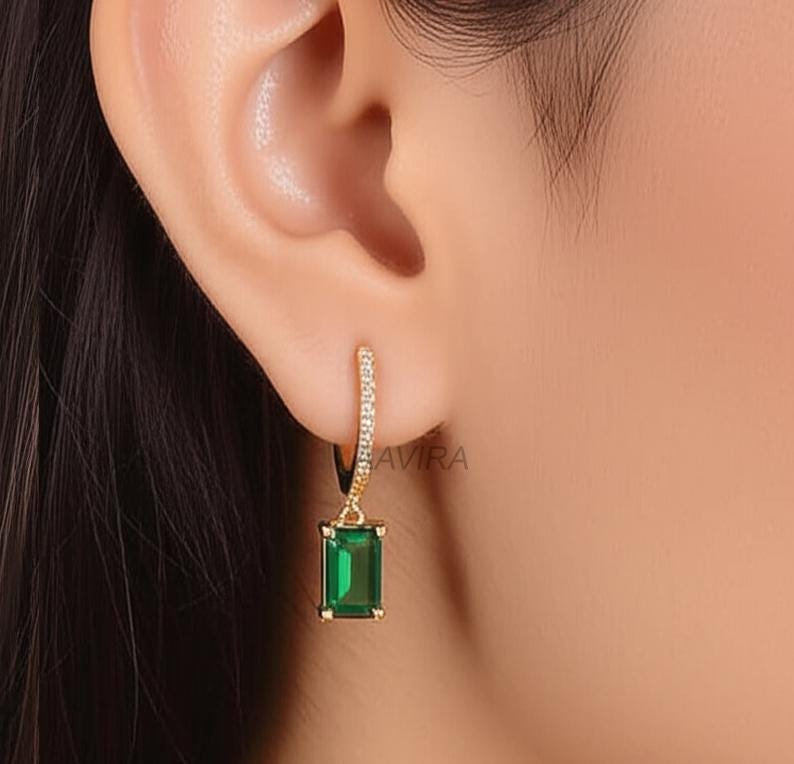 Green Emerald Drop Dangle Earrings, Emerald Earrings, Diamond Drop Dangle Earrings, Clip On Earring, Anniversary Gift, Birthday Gift For Her