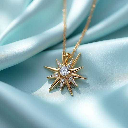 Starburst Necklace, Dainty Celestial Pendant, Sparkling Star Charm, Sterling Silver Base, Gift for Her, 14k Gold Plated, Starburst Pendant