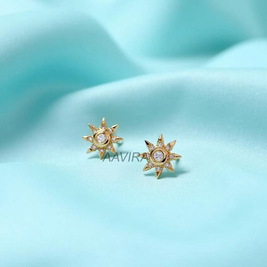 Dainty Sunburst Stud Earrings ƒ?› 14K Gold Plated 925 Sterling Silver ƒ?› Celestial CZ Sparkle ƒ?› Minimalist Everyday Jewelry ƒ?› Gift for Her