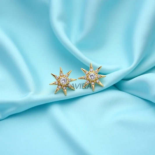 Dainty Sunburst Stud Earrings ƒ?› 14K Yellow Gold Plated 925 Sterling Silver ƒ?› Celestial CZ ƒ?› Minimalist Everyday Jewellery ƒ?› Gift for Her