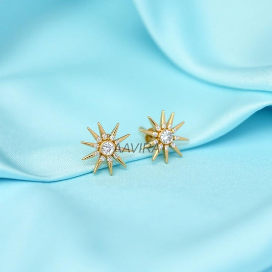 Sunburst Stud Earrings ƒ?› 14K Gold Plated 925 Sterling Silver ƒ?› Celestial CZ Sparkle ƒ?› Minimalist Everyday Jewellery ƒ?› Gift for Her