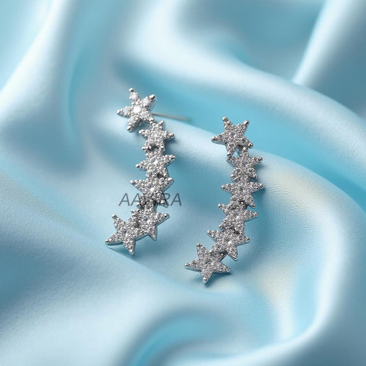 Star Ear Climber Earrings, Climber Crawler Cuff, Diamond Cuff Earring, Climbing Stars, Personalized Gift, Unique Gift for Her, Celestial Ear