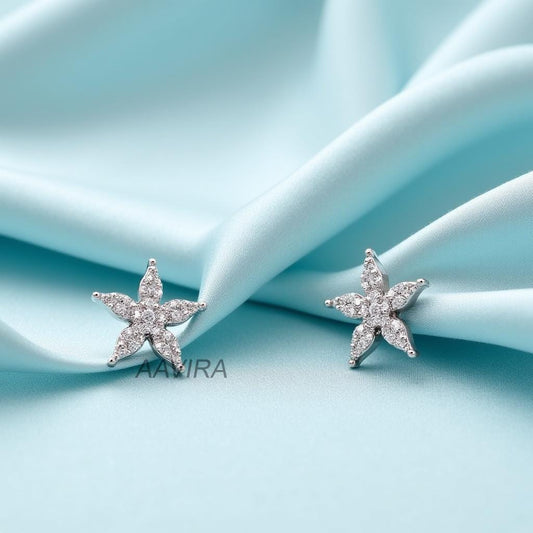 Flower Stud Earrings | Dainty CZ Star Studs | Sterling Silver Plated | Everyday Floral Cluster Earrings | Gift for Her | Minimalist Earrings